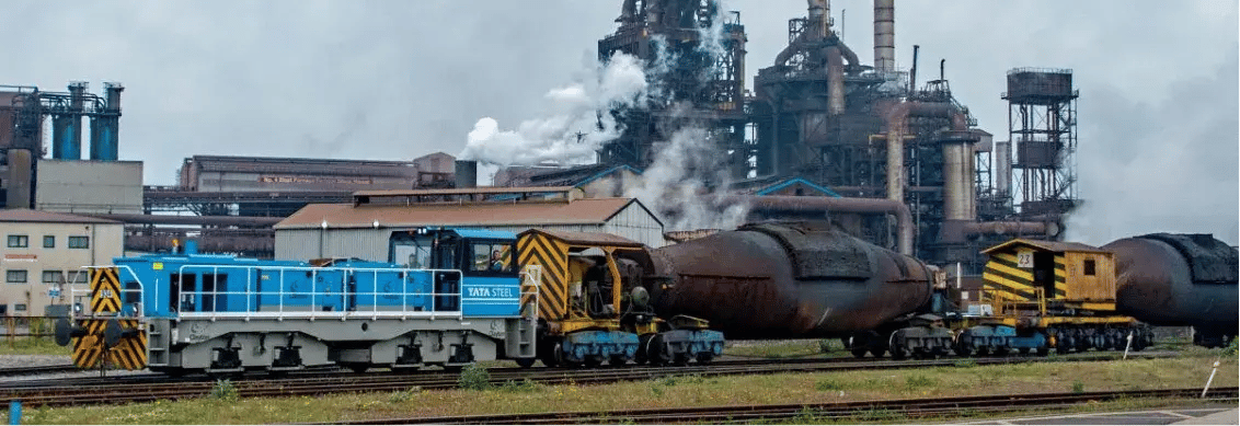 A blue hybrid locomotive.